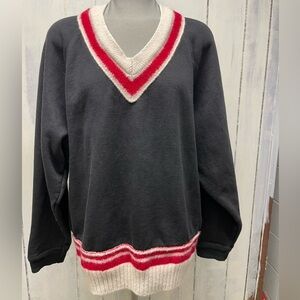Maison Martin Margiela Black and Red V-Neck Sweater